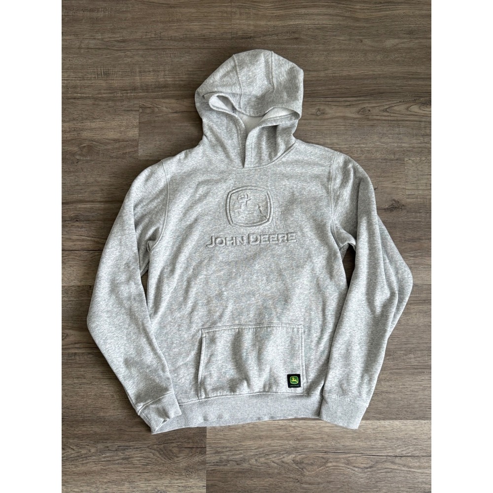 John Deere Kids XXL 18 Gray Embossed‎ Logo Fleece Hoodie Sweatshirt